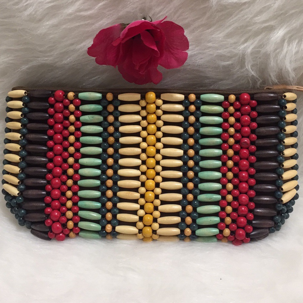 Bloomingdales Multi Color Wooden Beads Clutch
